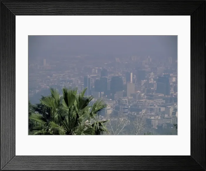 Framed Print : Smog hangs over city, Santiago, Chile, South America Framed Print : Smog hangs over city, Santiago, Chile, South America