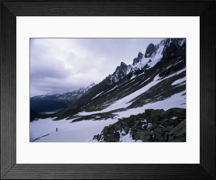 Framed Print : Backpacker climbing pass to get to Glacier Grey, in the Torres Circuit Framed Print : Backpacker climbing pass to get to Glacier Grey, in the Torres Circuit