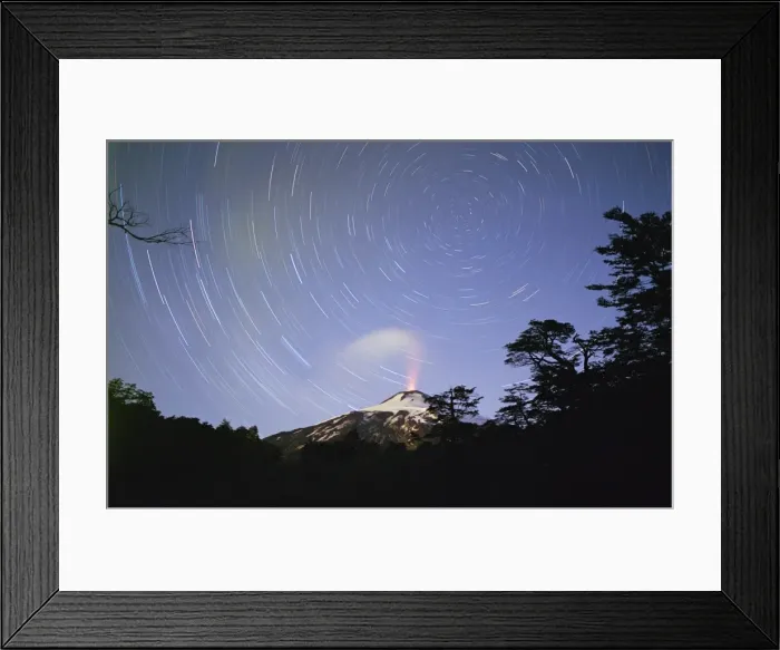 Framed Print : Time exposure of steam and stars, Villarica Volcano, Chile, South America Framed Print : Time exposure of steam and stars, Villarica Volcano, Chile, South America