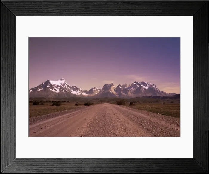 Framed Print : Gravel road and Cuernos del Paine, Torres del Paine National Park, Patagonia Framed Print : Gravel road and Cuernos del Paine, Torres del Paine National Park, Patagonia