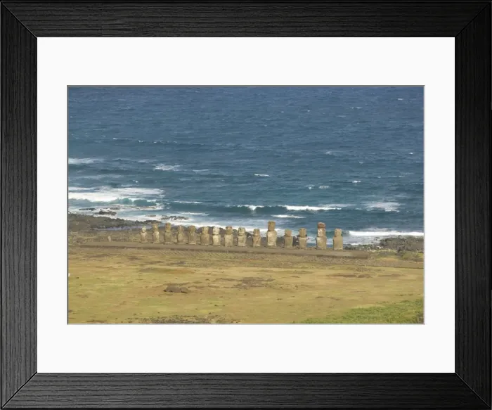 Framed Print : Ahu Tongariki from Rano Raraku Volcano, UNESCO World Heritage Site, Easter Island Framed Print : Ahu Tongariki from Rano Raraku Volcano, UNESCO World Heritage Site, Easter Island