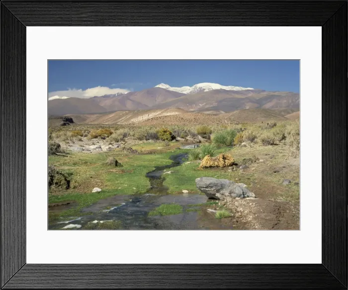 Framed Print : Stream in the Atacama Desert with the Andes on the horizon, San Pedro de Atacama region Framed Print : Stream in the Atacama Desert with the Andes on the horizon, San Pedro de Atacama region