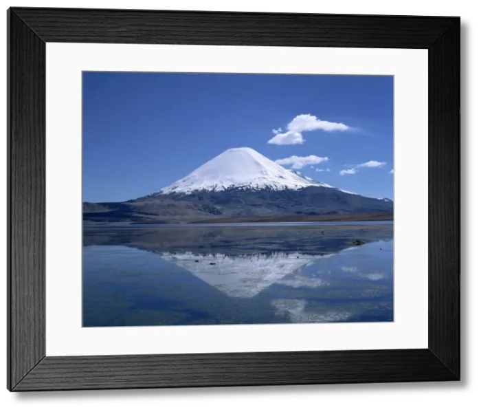 Framed Print : Parinacota volcano and Lake Chungara in the Lauca National Park, Chile, South America