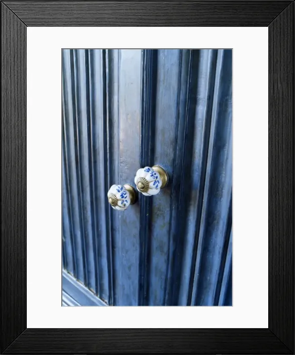 Framed Print : Detail of reproduction hand painted china cupboard door knobs in a home Framed Print : Detail of reproduction hand painted china cupboard door knobs in a home