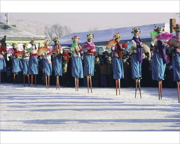 Stilt dancers, New Year celebrations, China, Asia