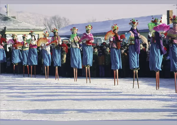 Stilt dancers, New Year celebrations, China, Asia