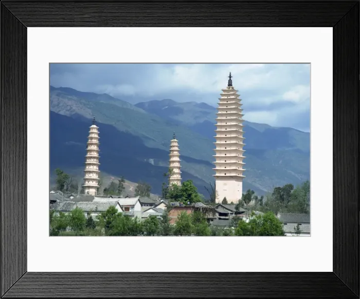 Framed Print : Three pagodas symbol of Dali, Yunnan Province, China, Asia Framed Print : Three pagodas symbol of Dali, Yunnan Province, China, Asia
