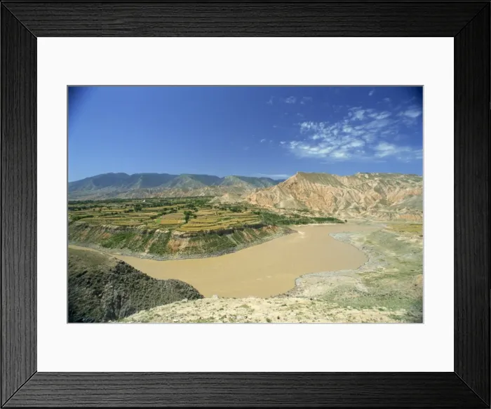 Framed Print : Landscape of the Yellow River, farm land and hills in Qinghai, China, Asia Framed Print : Landscape of the Yellow River, farm land and hills in Qinghai, China, Asia