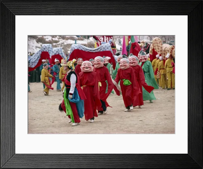 Framed Print : Crowds of costumed dancers celebrate Chinese New Year, Xining, Qinghai Province Framed Print : Crowds of costumed dancers celebrate Chinese New Year, Xining, Qinghai Province