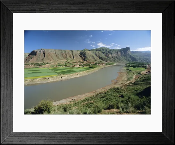 Framed Print : Rape and barley fields by the Hwang Ho, Yellow River, at Lajia, Qinghai Province, China Framed Print : Rape and barley fields by the Hwang Ho, Yellow River, at Lajia, Qinghai Province, China