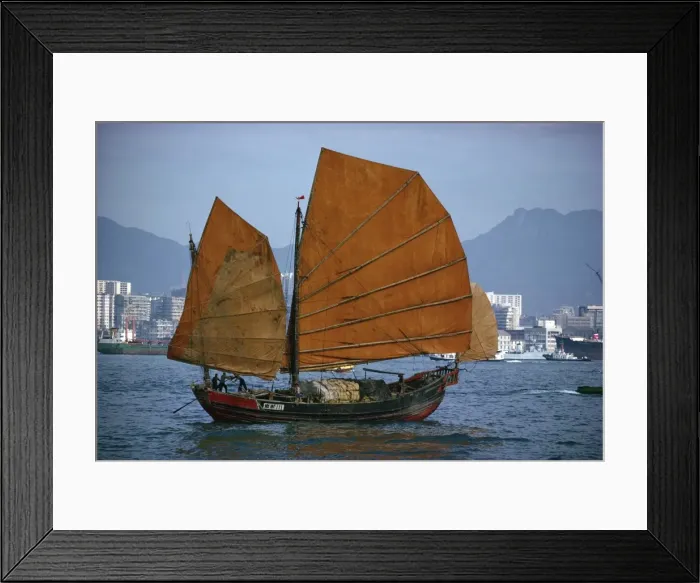 Framed Print : Junk in Hong Kong Harbour, China, Asia Framed Print : Junk in Hong Kong Harbour, China, Asia