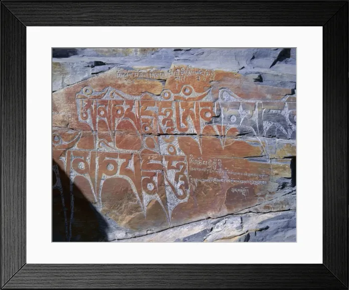 Framed Print : Tibetan script carved in rock face, Lhasa, Tibet, China, Asia
