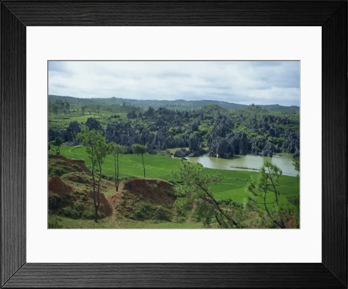 Framed Print : Rice paddies, lakes and limestone pinnacles in the Stone Forest area of Lunan in Yunnan Province Framed Print : Rice paddies, lakes and limestone pinnacles in the Stone Forest area of Lunan in Yunnan Province