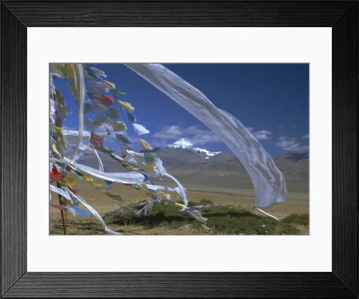 Framed Print : Prayer flags on top of low pass on Barga Plain, with Mount Kailas (Kailash) beyond Framed Print : Prayer flags on top of low pass on Barga Plain, with Mount Kailas (Kailash) beyond