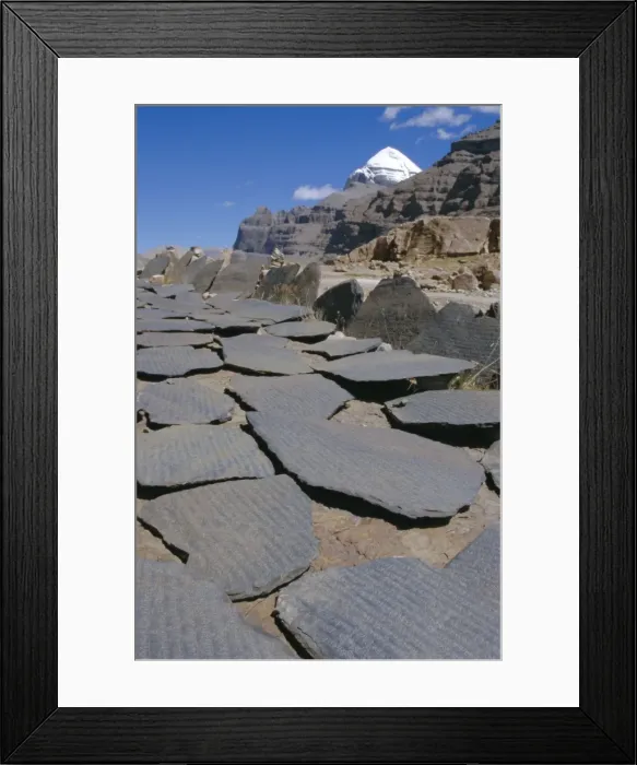 Framed Print : Buddhist prayer stones at sky burial site above Tarboche in Lhu Chu canyon Framed Print : Buddhist prayer stones at sky burial site above Tarboche in Lhu Chu canyon