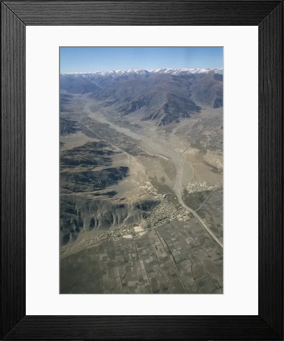 Framed Print : Village beside river on Tibetan Plateau, Tibet, China, Asia Framed Print : Village beside river on Tibetan Plateau, Tibet, China, Asia