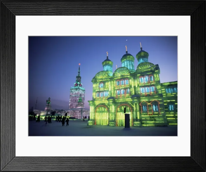Framed Print : Ice buildings lit at night, Ice Lantern Festival, Bingdeng Jie, Harbin city Framed Print : Ice buildings lit at night, Ice Lantern Festival, Bingdeng Jie, Harbin city