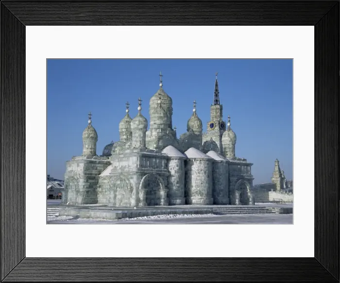Framed Print : Ice sculptures in Taiyangdao Park, Ice Lantern Festival, Bingdeng Jie, Harbin city