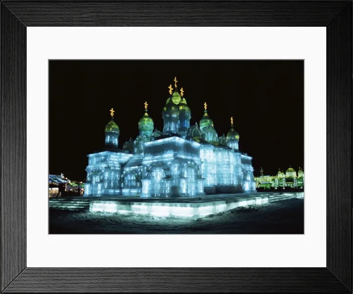 Framed Print : Ice sculptures in Taiyangdao Park at night, Ice Lantern Festival, Bingdeng Jie Framed Print : Ice sculptures in Taiyangdao Park at night, Ice Lantern Festival, Bingdeng Jie