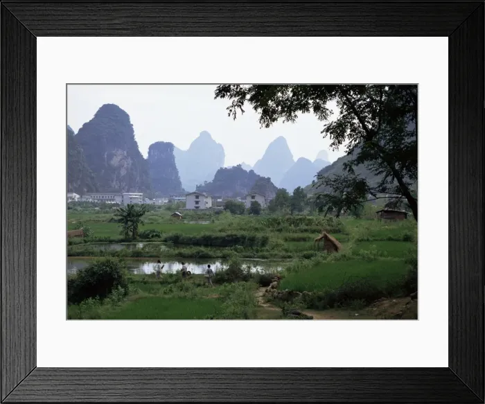 Framed Print : Farmland on edge of town, among the limestone towers, Yangshuo, Guangxi, China, Asia Framed Print : Farmland on edge of town, among the limestone towers, Yangshuo, Guangxi, China, Asia