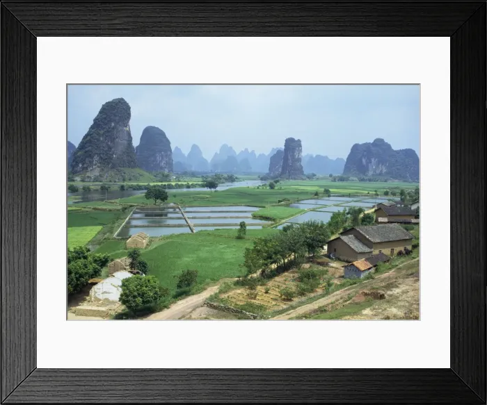 Framed Print : Farmland and rock formations of Guangxi, Guilin Province, China Framed Print : Farmland and rock formations of Guangxi, Guilin Province, China