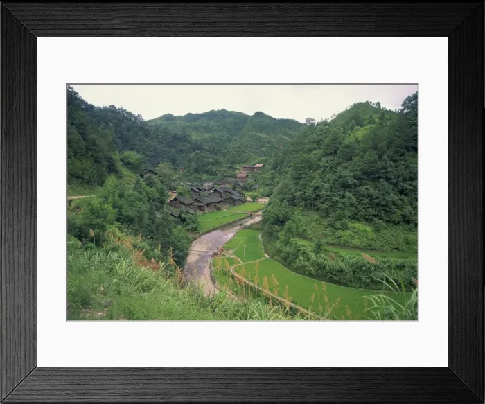 Framed Print : Fanpai village beside a river in Guizhou Province, China, Asia Framed Print : Fanpai village beside a river in Guizhou Province, China, Asia