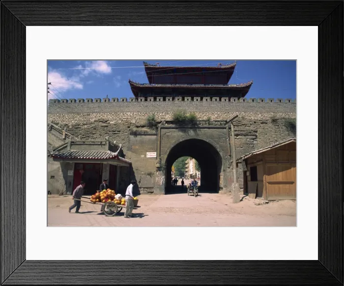 Framed Print : Handcart beside the City Wall of Songpan in Sichuan Province, China, Asia Framed Print : Handcart beside the City Wall of Songpan in Sichuan Province, China, Asia