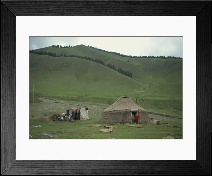 Framed Print : Children in front of a yurt on the Baiyanggou pasturelands in Xinjiang Province Framed Print : Children in front of a yurt on the Baiyanggou pasturelands in Xinjiang Province
