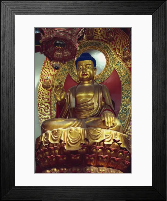 Framed Print : Statue of the Buddha in the main hall of the Ling Yinx Temple, dating from the Ming dynasty Framed Print : Statue of the Buddha in the main hall of the Ling Yinx Temple, dating from the Ming dynasty