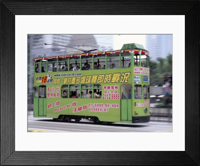 Framed Print : Green tram, Central, Hong Kong Island, Hong Kong, China, Asia