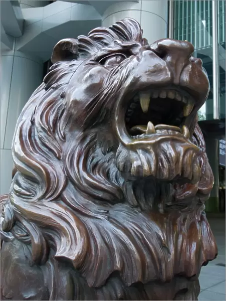 Bronze lion statue outside the HSBC Bank Headquarters, rubbing its paws is said to bring good luck