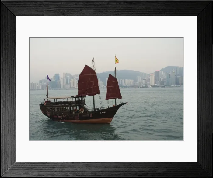 Framed Print : A junk style tourist boat sailing in Victoria Harbour, Hong Kong, China, Asia Framed Print : A junk style tourist boat sailing in Victoria Harbour, Hong Kong, China, Asia