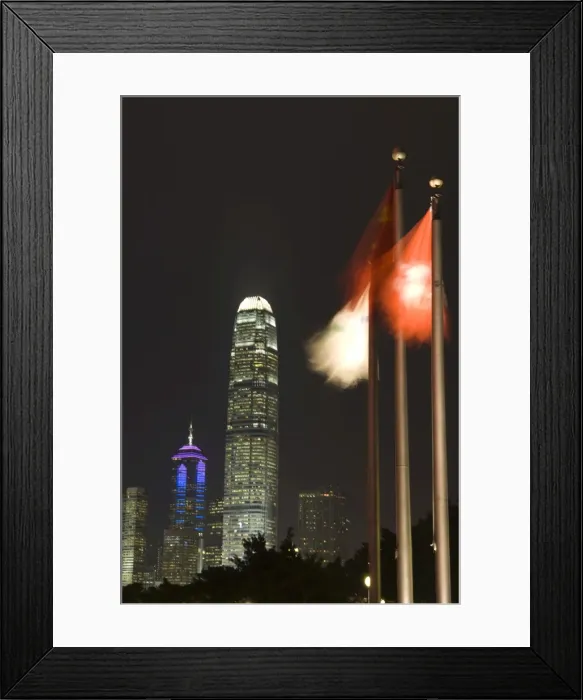Framed Print : Two IFC Building and Hong Kong flags at night, Hong Kong, China, Asia Framed Print : Two IFC Building and Hong Kong flags at night, Hong Kong, China, Asia