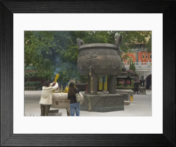 Framed Print : Worshippers at the Po Lin Monastery, Lantau Island, Hong Kong, China, Asia