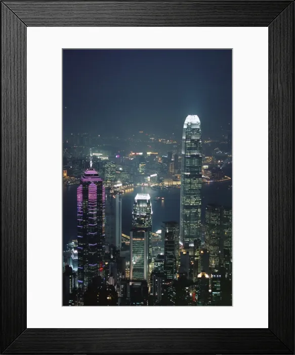 Framed Print : Two IFC Building on right and skyline at night, Hong Kong, China, Asia Framed Print : Two IFC Building on right and skyline at night, Hong Kong, China, Asia