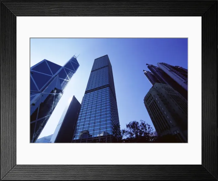 Framed Print : Bank of China on left, Cheung Kong Center in centre, H. S. B. C. Building on right Framed Print : Bank of China on left, Cheung Kong Center in centre, H. S. B. C. Building on right