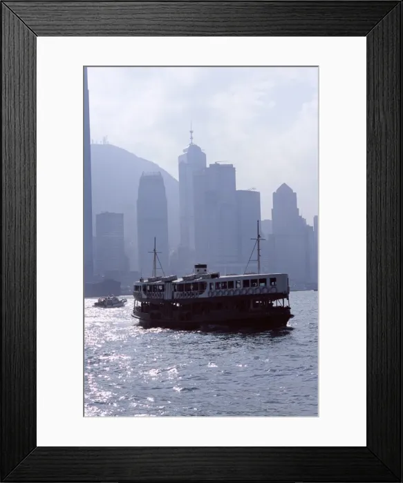 Framed Print : Star Ferry, Victoria Harbour, with Hong Kong Island skyline in mist beyond Framed Print : Star Ferry, Victoria Harbour, with Hong Kong Island skyline in mist beyond