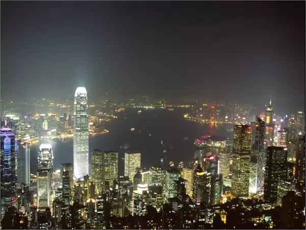 Hong Kong skyline by night from the Peak on Hong Kong Island, Hong Kong, China, Asia