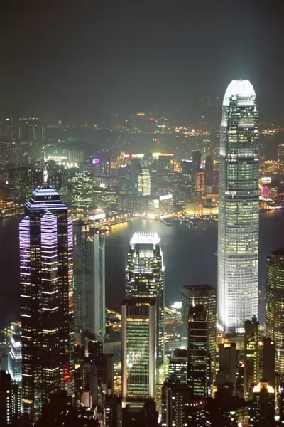 Hong Kong skyline at night with the Center on left, and 2IFC Building on right