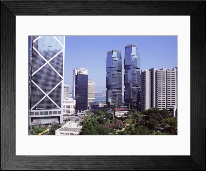 Framed Print : Bank of China building on left, and Lippo Towers on the right, Central Framed Print : Bank of China building on left, and Lippo Towers on the right, Central