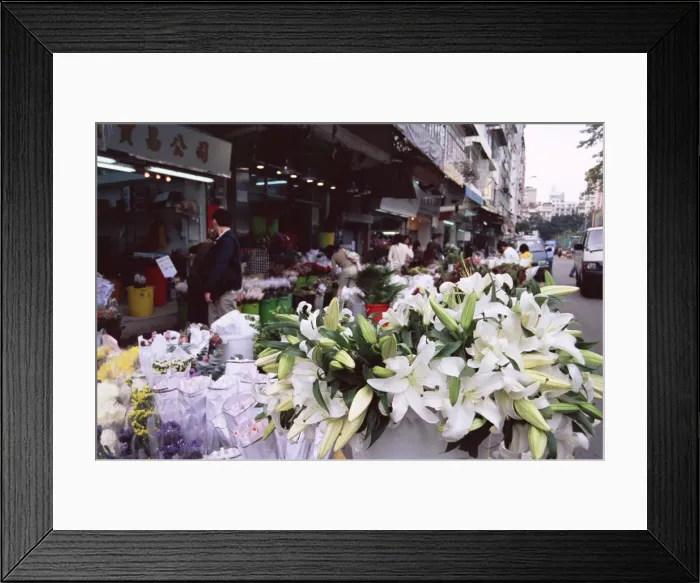 Framed Print : White lilies, flower market, Mong Kok, Kowloon, Hong Kong, China, Asia Framed Print : White lilies, flower market, Mong Kok, Kowloon, Hong Kong, China, Asia