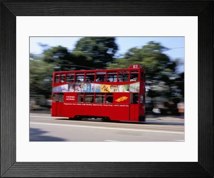 Framed Print : Red tram, Causeway Bay, Hong Kong Island, Hong Kong, China, Asia