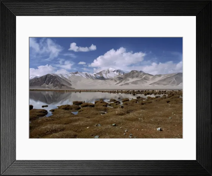 Framed Print : High mountain lake and mountain peaks, beside the Karakoram Highway, China, Asia Framed Print : High mountain lake and mountain peaks, beside the Karakoram Highway, China, Asia