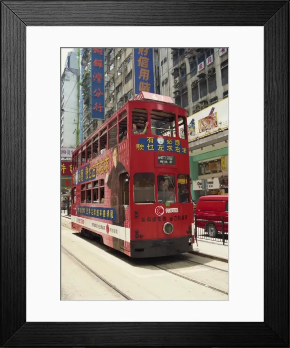 Framed Print : A red double decker tram in a street in Hong Kong, China, Asia Framed Print : A red double decker tram in a street in Hong Kong, China, Asia