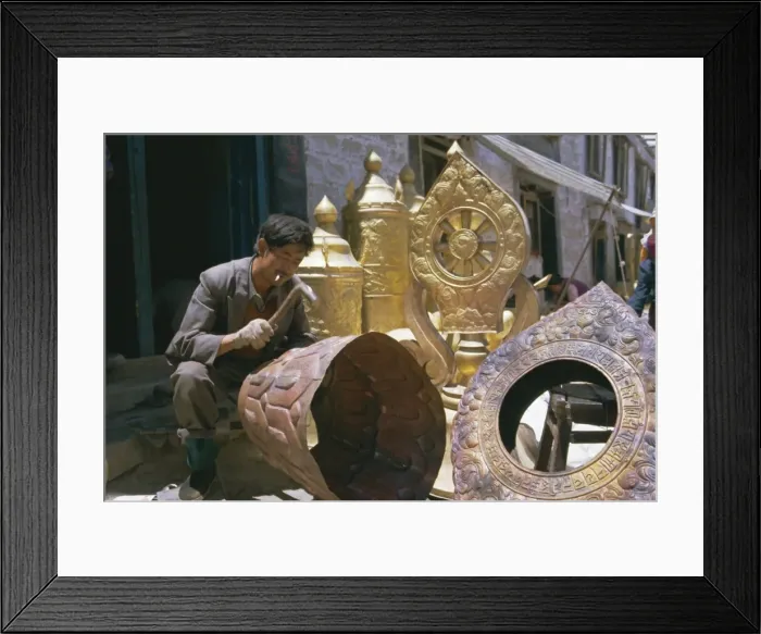 Framed Print : Metalsmith making temple ornaments, Lhasa, Tibet, China, Asia Framed Print : Metalsmith making temple ornaments, Lhasa, Tibet, China, Asia
