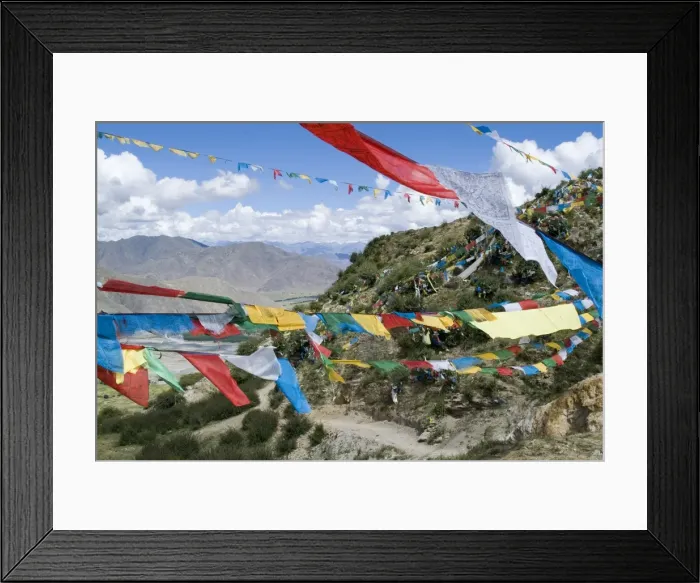 Framed Print : Prayer flags, Ganden Monastery, near Lhasa, Tibet, China, Asia Framed Print : Prayer flags, Ganden Monastery, near Lhasa, Tibet, China, Asia