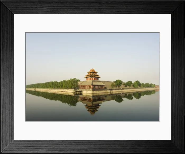 Framed Print : A reflection of a palace wall tower surrounded by the moat of The Forbidden City Palace Museum Framed Print : A reflection of a palace wall tower surrounded by the moat of The Forbidden City Palace Museum