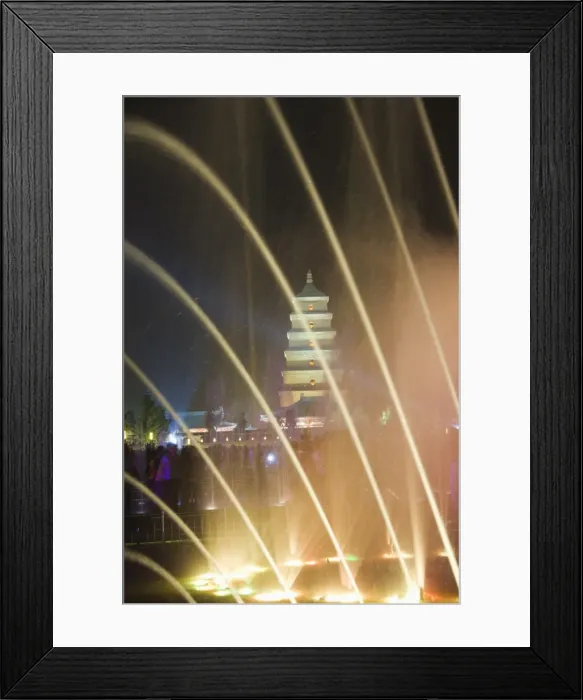 Framed Print : Night time water show at the Big Goose Pagoda Park, Tang Dynasty, built in 652 by Emperor Gaozong Framed Print : Night time water show at the Big Goose Pagoda Park, Tang Dynasty, built in 652 by Emperor Gaozong