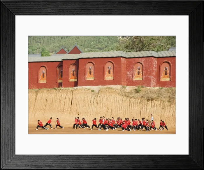 Framed Print : Students exercising and training at Wushu Institute at Tagou Training school for kung fu students Framed Print : Students exercising and training at Wushu Institute at Tagou Training school for kung fu students