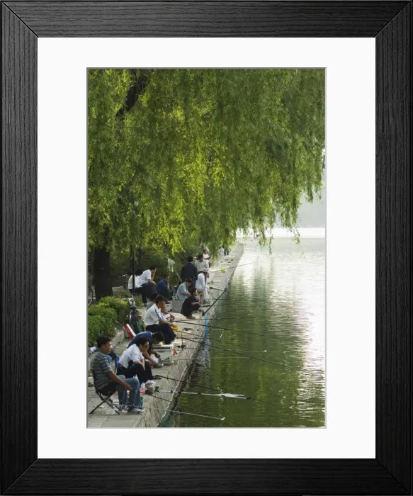 Framed Print : Fishing on Houhai Lake, Beijing, China, Asia Framed Print : Fishing on Houhai Lake, Beijing, China, Asia